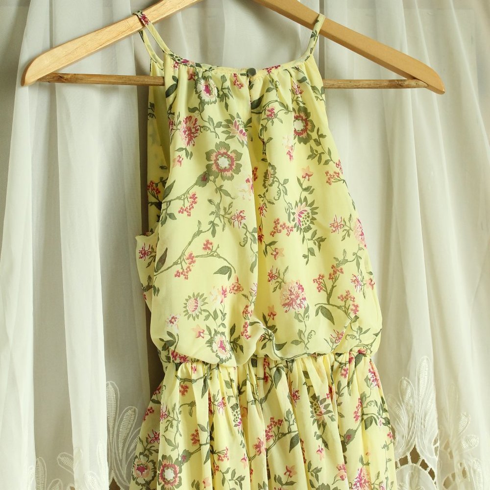 Francesca's Yellow Floral Halter Neck Sundress
